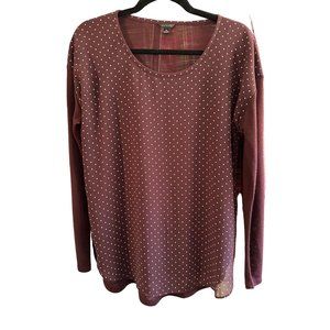 Ann Taylor size M purple knit with polka dot overlay long sleeve sweater